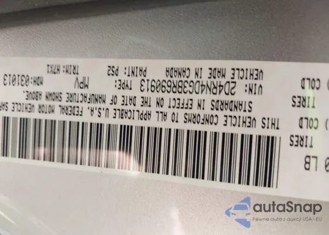 2011 Dodge Grand Caravan Express z USA, uszkodzony, nr VIN 2D4RN4DG3BR690913